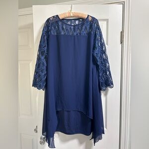 Lovely blue dress with angled front panel. Size 2X. $16
